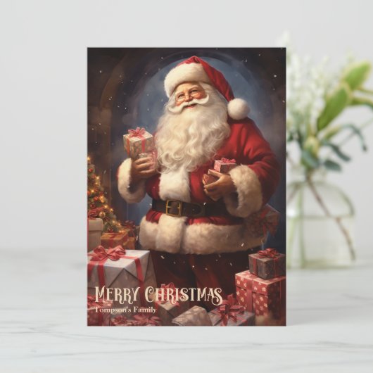  retro sinterklaas met kerstcadeaus feestdagenkaart (Staand voorkant)