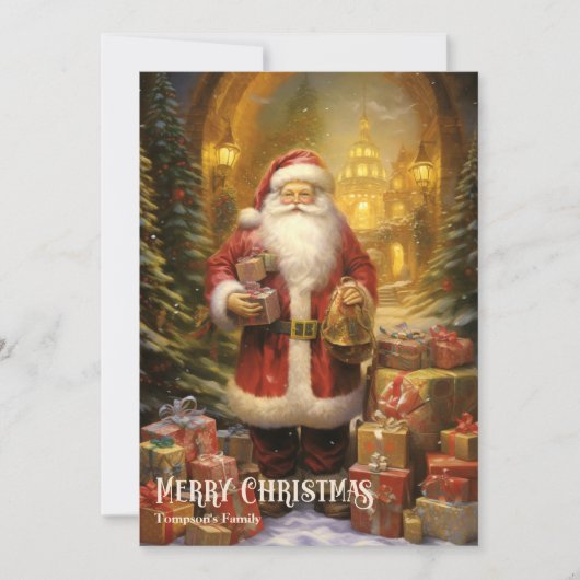  retro sinterklaas met kerstcadeaus feestdagenkaart (Voorkant)