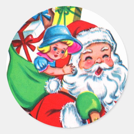 RETRO Sinterklaas MET SPEELGOED Classic Ronde Stic Ronde Sticker (Voorkant)