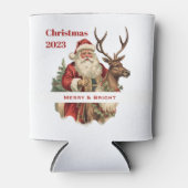 Retro Sinterklaas Rijden Een Rendier Kerstmis Blikjeskoeler (Voorkant)