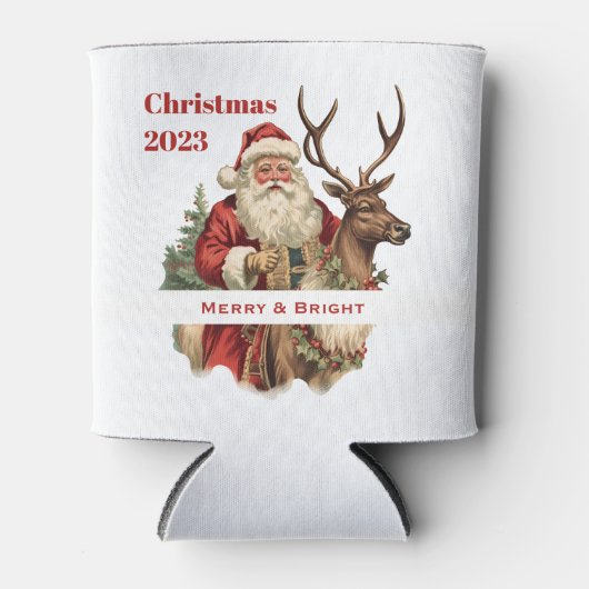 Retro Sinterklaas Rijden Een Rendier Kerstmis Blikjeskoeler (Voorkant)