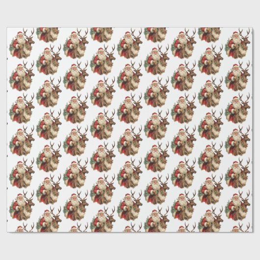 Retro Sinterklaas Rijden Een Rendier Kerstmis Cadeaupapier (Vlak)