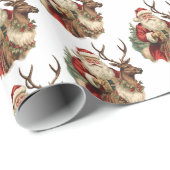 Retro Sinterklaas Rijden Een Rendier Kerstmis Cadeaupapier (Rol Hoek)