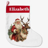 Retro Sinterklaas Rijden Een Rendier Kerstmis Grote Kerstsok (Voorkant)