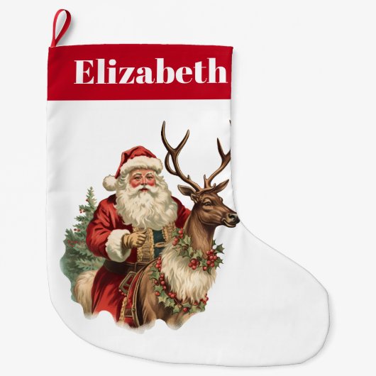Retro Sinterklaas Rijden Een Rendier Kerstmis Grote Kerstsok (Voorkant)