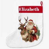 Retro Sinterklaas Rijden Een Rendier Kerstmis Grote Kerstsok (Achterkant)