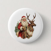 Retro Sinterklaas Rijden Een Rendier Kerstmis Ronde Button 5,7 Cm (Voorkant)