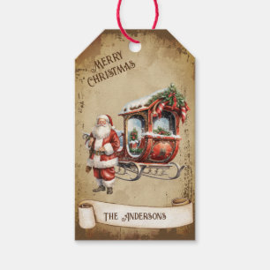 Retro Sinterklaas Rode Slee Kerst Cadeaulabel