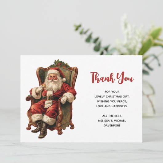 Retro Sinterklaas Zittend in een stoel Kerstmis Bedankkaart (Staand voorkant)