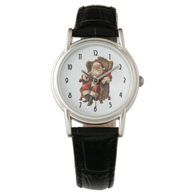 Retro Sinterklaas Zittend in een stoel Kerstmis Horloge (Voorkant)