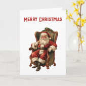 Retro Sinterklaas Zittend in een stoel Kerstmis Kaart (Gele Bloem)