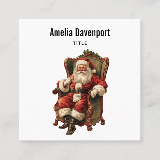 Retro Sinterklaas Zittend in een stoel Kerstmis Vierkante Visitekaartje (Voorkant)