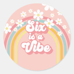 Retro Six is een Vibe Groovy Regenboog 6e Verjaard Ronde Sticker
