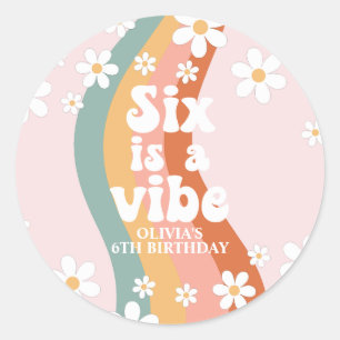 Retro Six is een Vibe Regenboog Daisy 6e verjaarda Ronde Sticker