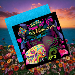 Retro Sixties Peace and Love Graduation Party Kaart