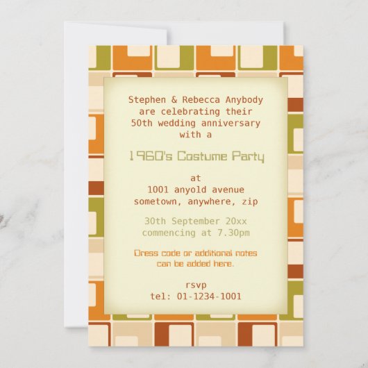 Retro Sixties Squares Patroon Gepersonaliseerd Kaart (Achterkant)