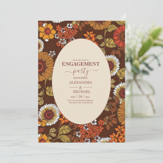 Retro Sixties Terracotta Verloving Kaart (Staand voorkant)