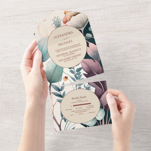 Retro  Sixties Terracotta Wedding All In One Uitnodiging (Afscheurbaar)