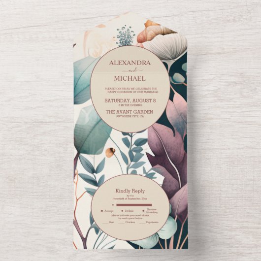 Retro  Sixties Terracotta Wedding All In One Uitnodiging (Binnen)