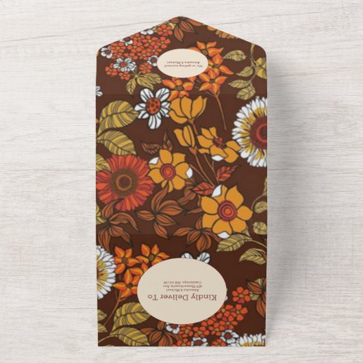 Retro  Sixties Terracotta Wedding All In One Uitnodiging (Buitenkant)