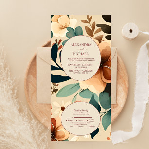 Retro  Sixties Terracotta Wedding All In One Uitnodiging