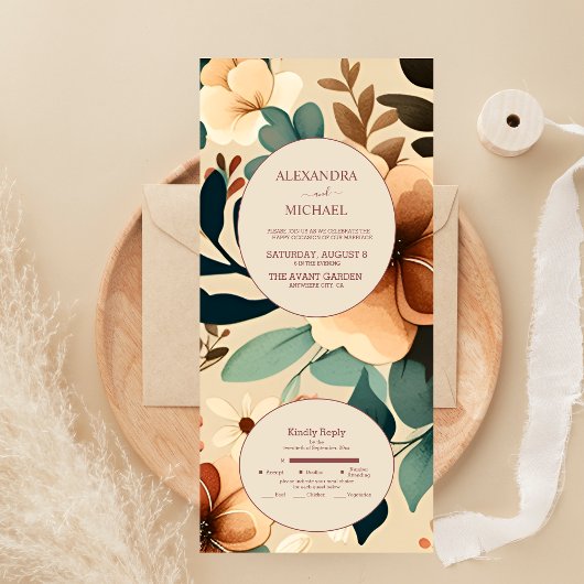 Retro  Sixties Terracotta Wedding All In One Uitnodiging