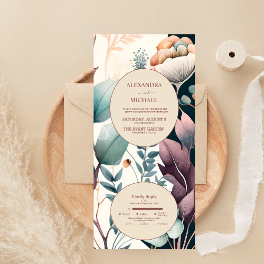 Retro  Sixties Terracotta Wedding All In One Uitnodiging