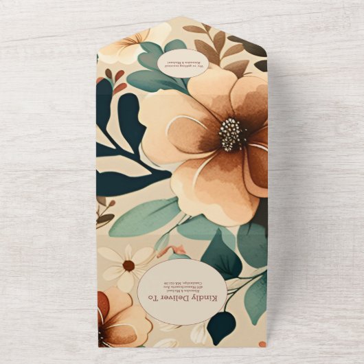 Retro  Sixties Terracotta Wedding All In One Uitnodiging (Buitenkant)