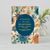 Retro  Sixties Terracotta Wedding Folie Uitnodiging (Staand Voorkant)