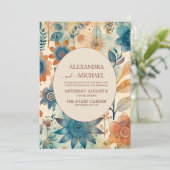 Retro  Sixties Terracotta Wedding Kaart (Staand voorkant)