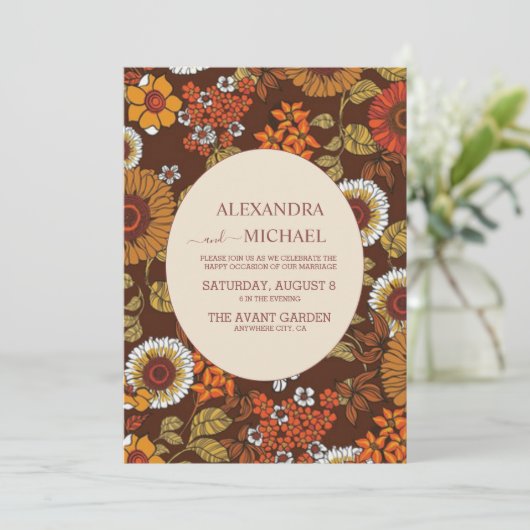 Retro  Sixties Terracotta Wedding Kaart (Staand voorkant)