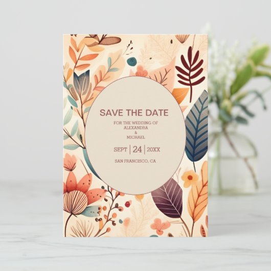 Retro  Sixties Terracotta Wedding Save The Date (Staand voorkant)