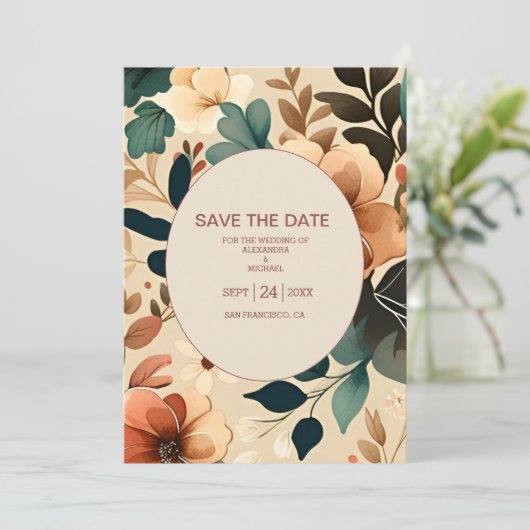 Retro  Sixties Terracotta Wedding Save The Date (Staand voorkant)