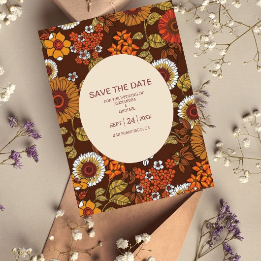 Retro Sixties Terracotta Wedding Save The Date