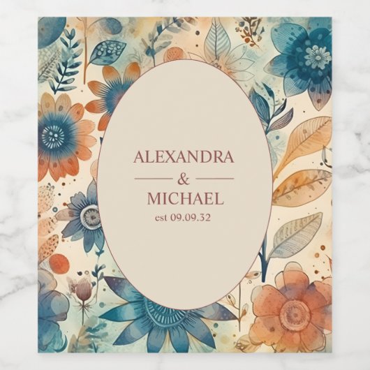 Retro  Sixties Terracotta Wedding Wijn Etiket (Enkel label)