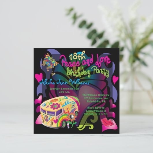 Retro Sixties Vrede en Liefde 18e verjaardag Kaart (Staand voorkant)