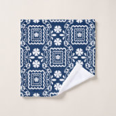 retro sixties wit blauw bloemmotief bad handdoek (Wasdoekje)