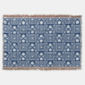 retro sixties wit blauw bloemmotief deken (Voorkant)