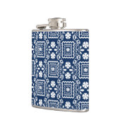 retro sixties wit blauw bloemmotief heupfles (Links)