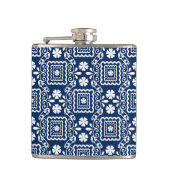 retro sixties wit blauw bloemmotief heupfles (Voorkant)