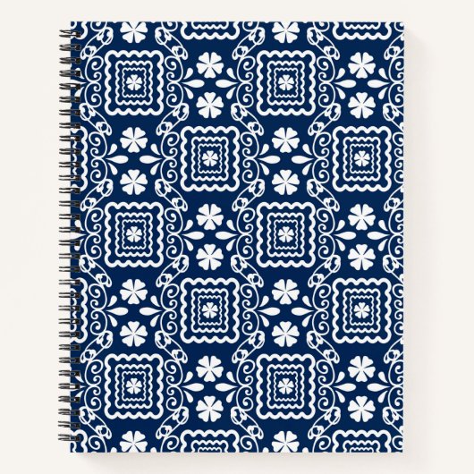 retro sixties wit blauw bloemmotief notitieboek (Voorkant)