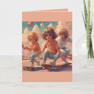 Retro skate board kids Happy Birthday greeting Bedankkaart