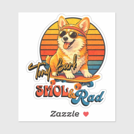 Retro Skate Corgi – Tony Bark™ – Smol & Rad  Sticker (Vel)