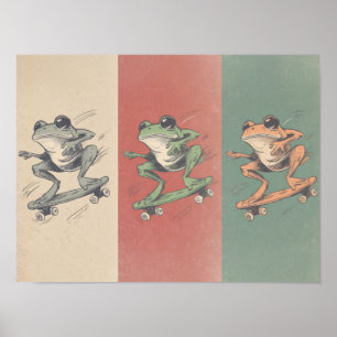 Retro Skate Frog Trio – Vintage Dieren Kunst Poster
