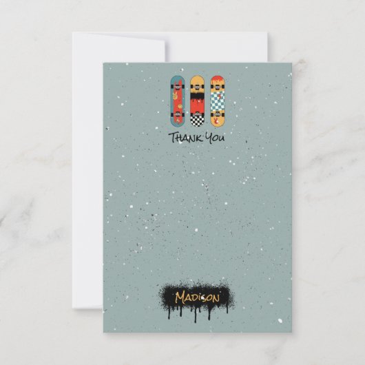 Retro Skateboard Blauw Cool Aangepaste Naam Kinder Bedankkaart (Voorkant)