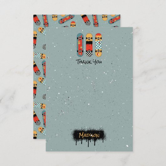 Retro Skateboard Blauw Cool Aangepaste Naam Kinder Bedankkaart (Voorkant / Achterkant)