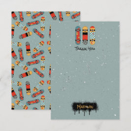 Retro Skateboard Blauw Cool Aangepaste Naam Kinder Bedankkaart