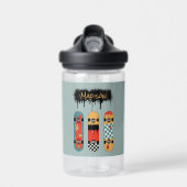 Retro Skateboard Blauw Cool Aangepaste Naam Waterfles (Voorkant)