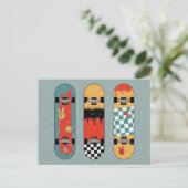 Retro Skateboard Blauw Cool Feestdagenkaart (Staand voorkant)