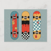 Retro Skateboard Blauw Cool Feestdagenkaart (Voorkant)